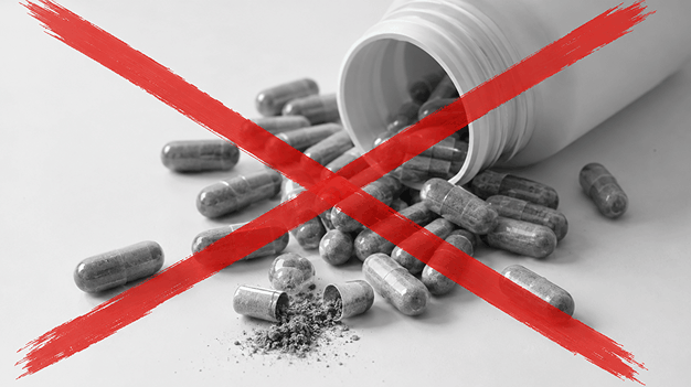 Liver supplement capsules crossed out