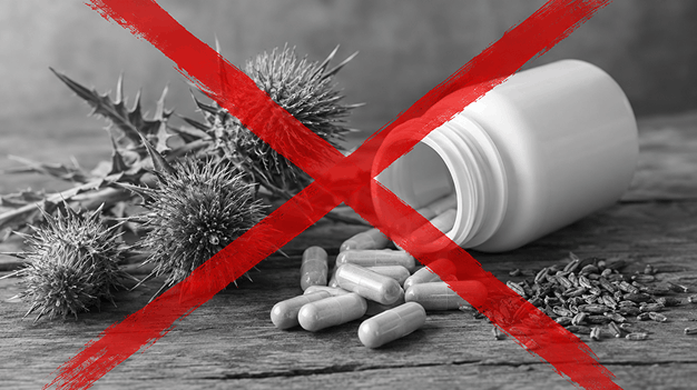 Milk thistle capsules crossed out